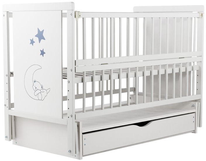 Кровать Babyroom Медвежонок M-03 маятник, ящик, откидной бок  бук белый
