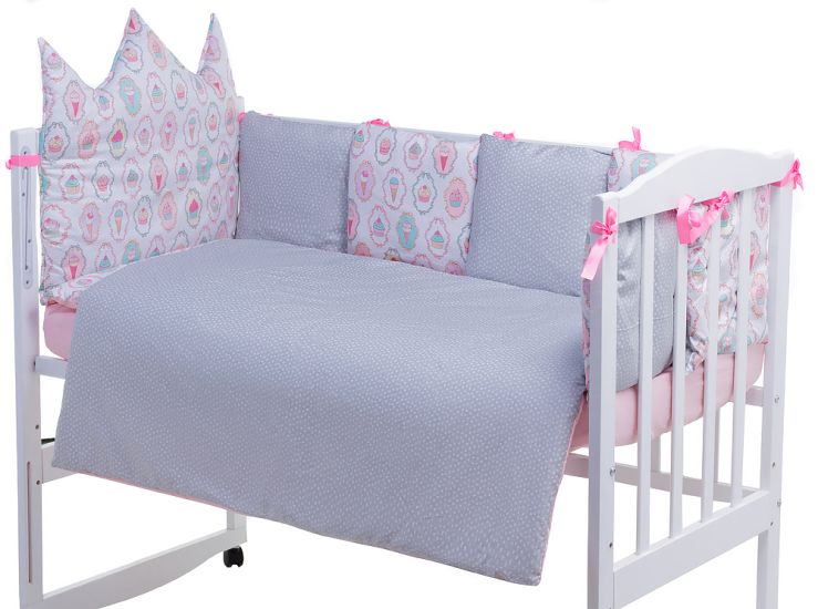 Детская постель Babyroom Classic Bortiki-01 розовый-белый-серый
