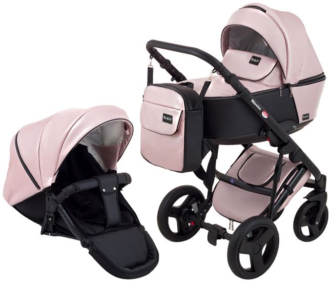 Коляска 2 в 1 Bair Mirello Plus кожа 100% MP-02 розовый перламутр - черный