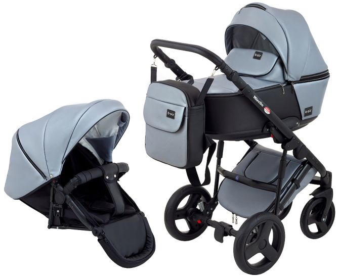Коляска 2 в 1 Bair Mirello Plus кожа 100% MP-32 серый перламутр - черный